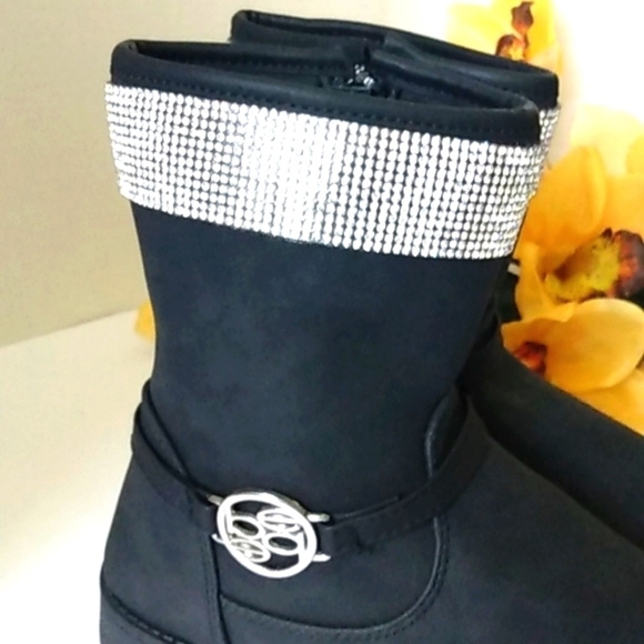 BEBE BLACK RHINESTONES MOTO BOOTIES COMBAT BOOTS SIZE GIRLS 3 NWT - Picture 3 of 11